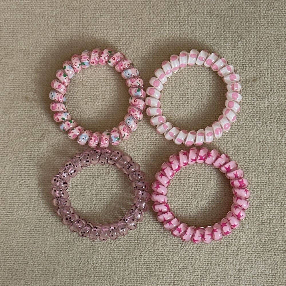 Set of Four Pink Hair Elastics / Bracelets